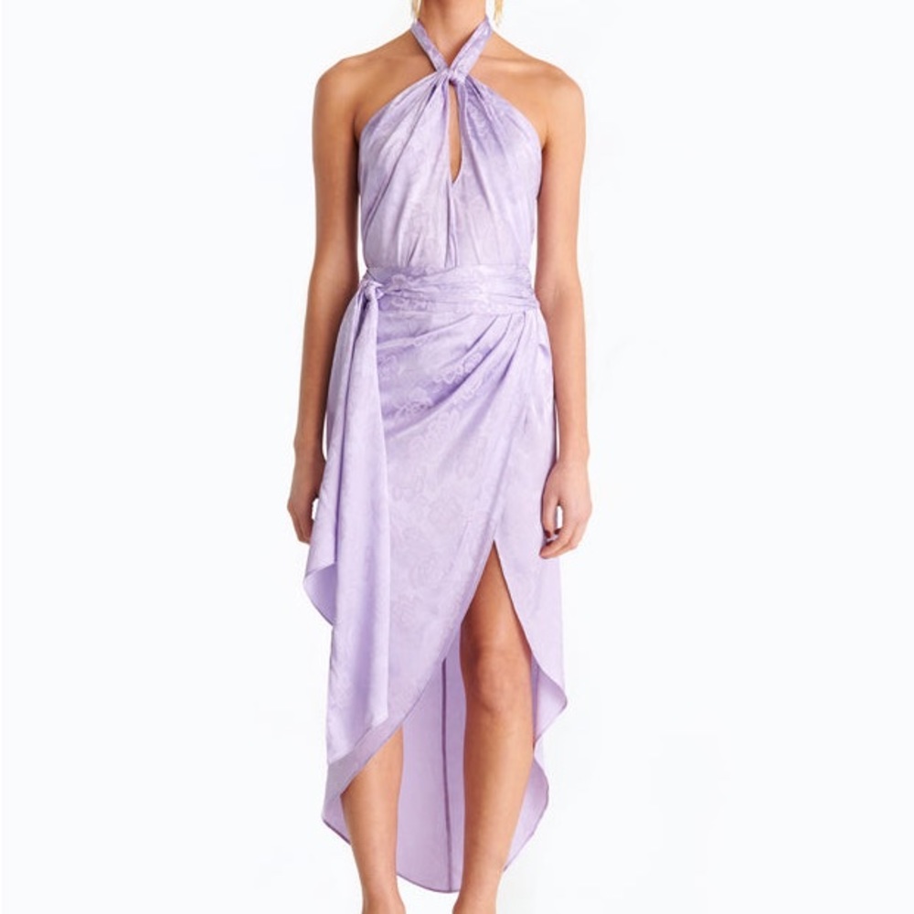Ronny Kobo Lavender Floral Detail Halter Shirt & Wrap Skirt set